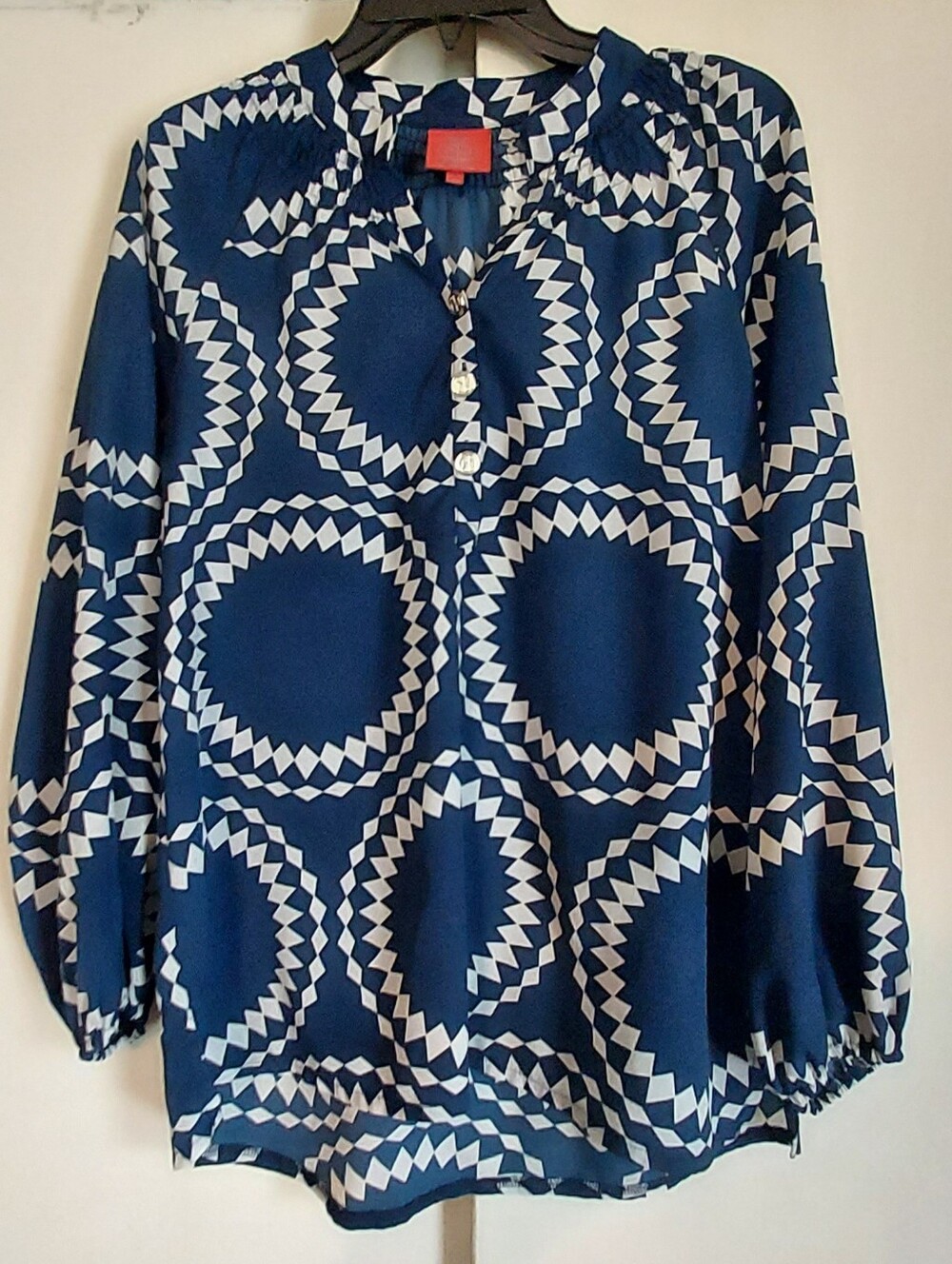 Tracy Negoshian Navy and White Geometric Circle Tunic XS